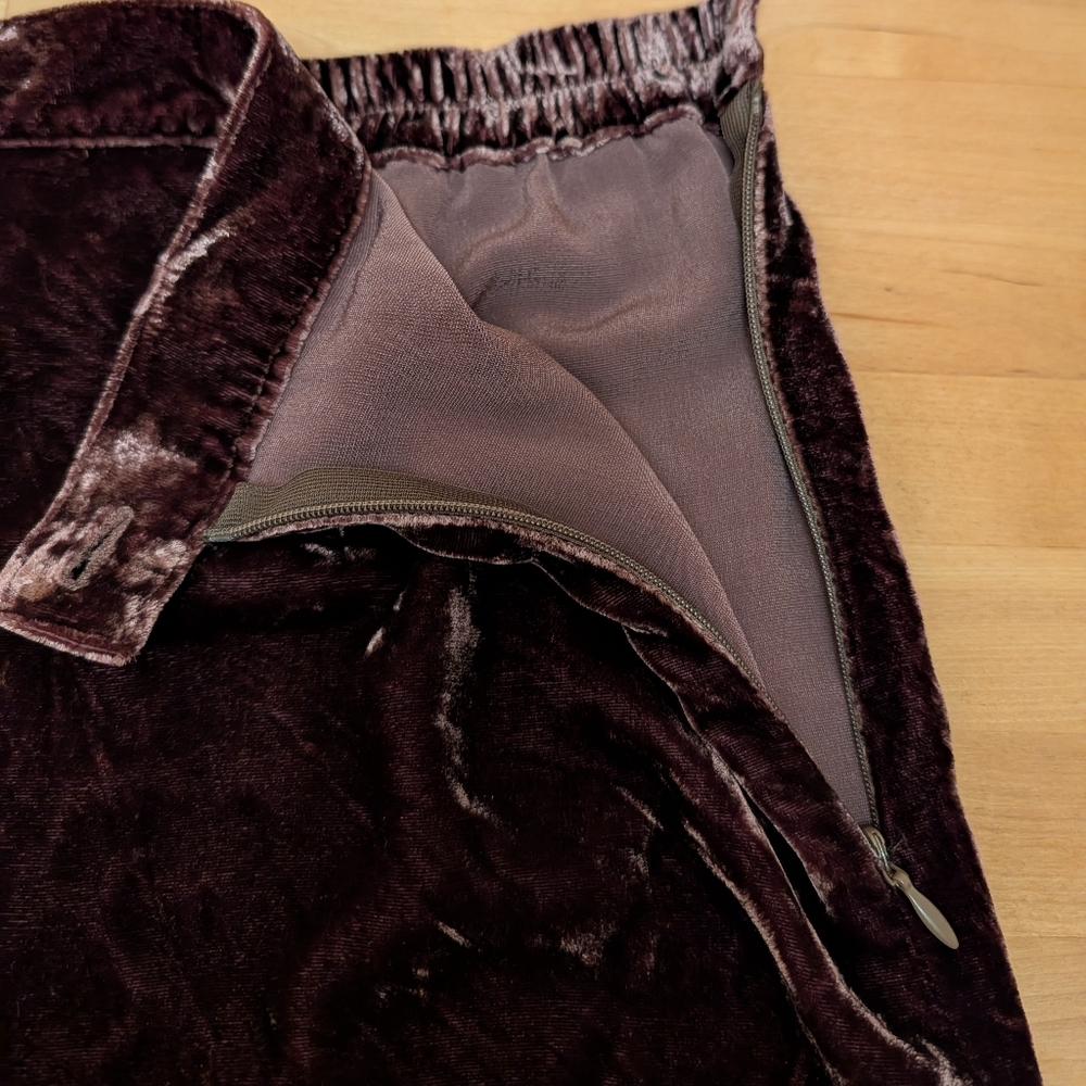Silk Velvet Chocolate Brown Cropped Wide Leg Vintage Pants - Picture 6 of 10